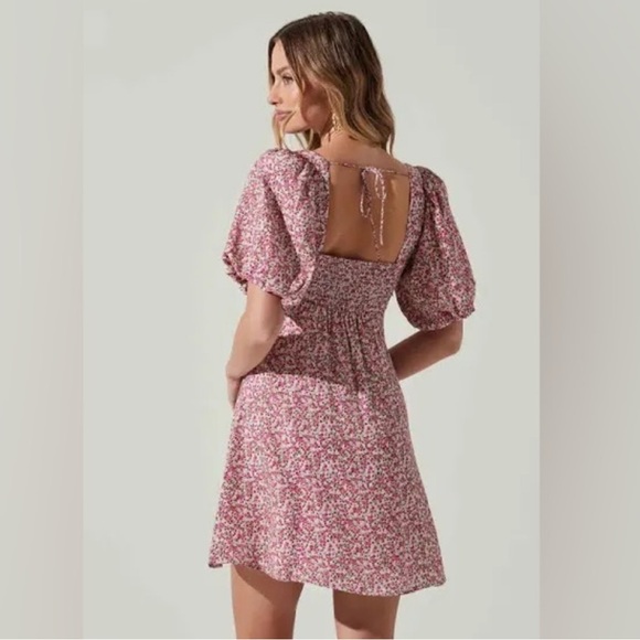 Astr Floral Print Puff Sleeve Dress Magenta Lime Ditsy XS - Picture 4 of 14